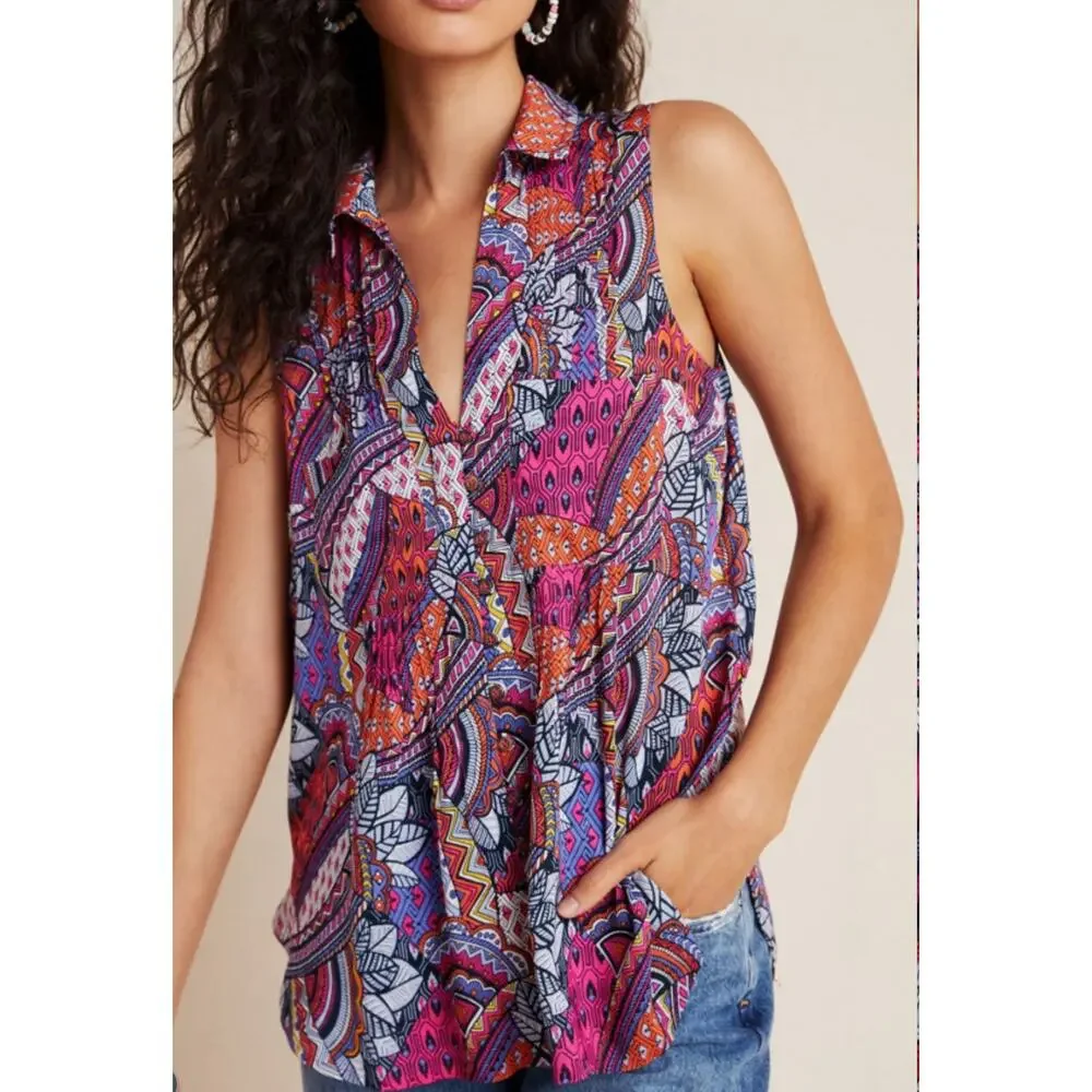 Maeve Whimsical‎ Pintucked Blouse size xs - Picture 3 of 9